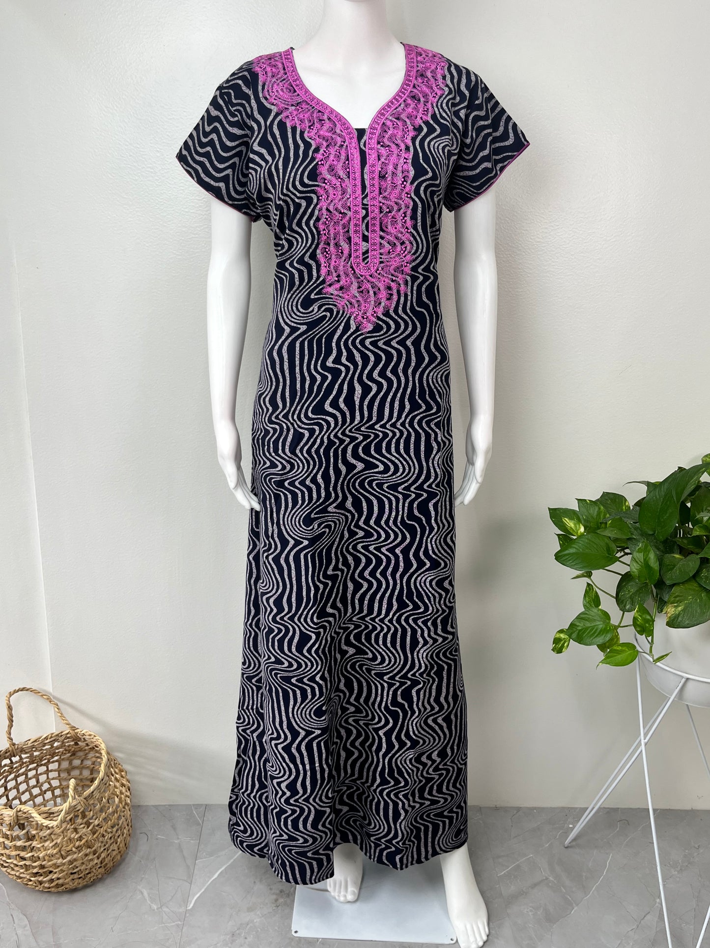 Navy Blue Timeless Embroidered Alpine Nightgown