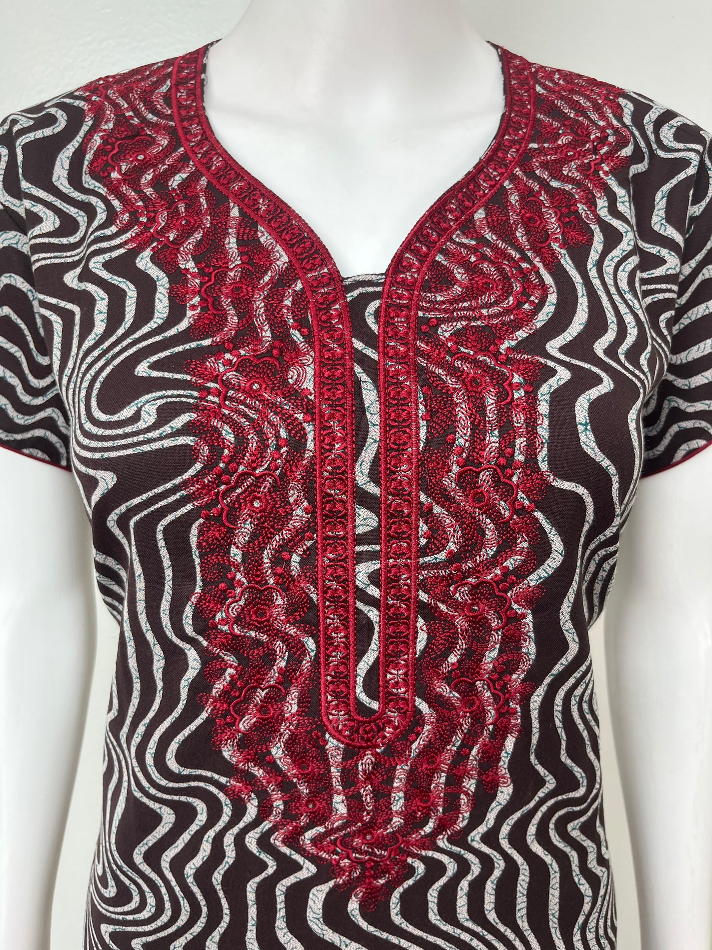 Brown Embroidery Alpine Fabric Nighty