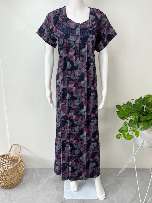 Navy Blue Printed Alpine Nighty for Women