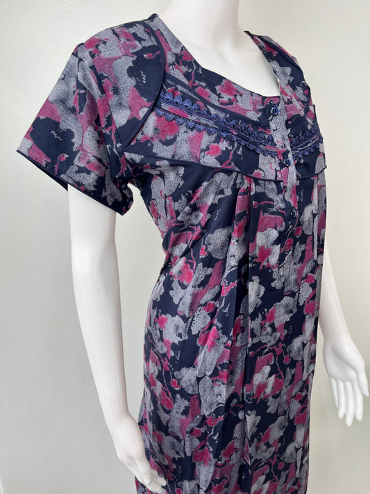 Navy Blue Printed Alpine Nighty for Women