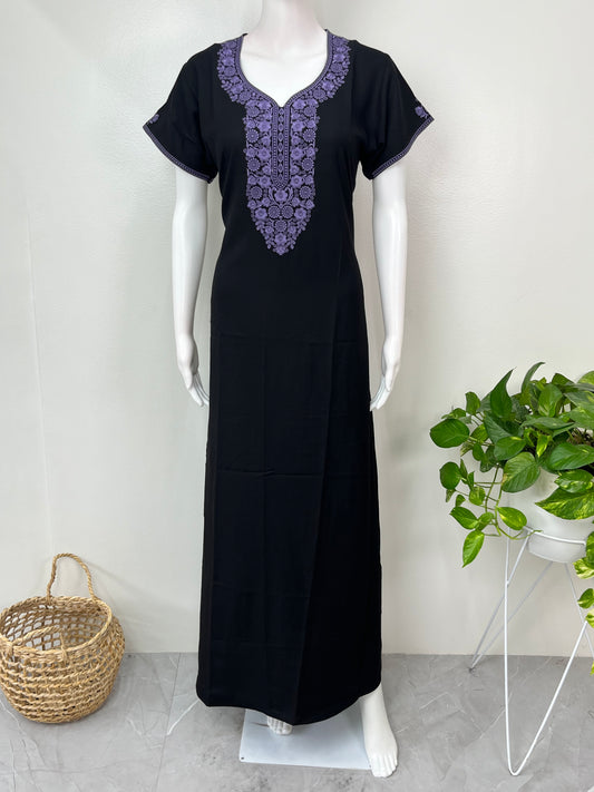 Black Premium Alpine Embroidered Nightgown