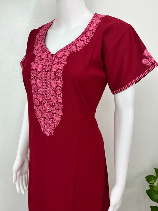 Red Delicate Embroidery Alpine Nighty