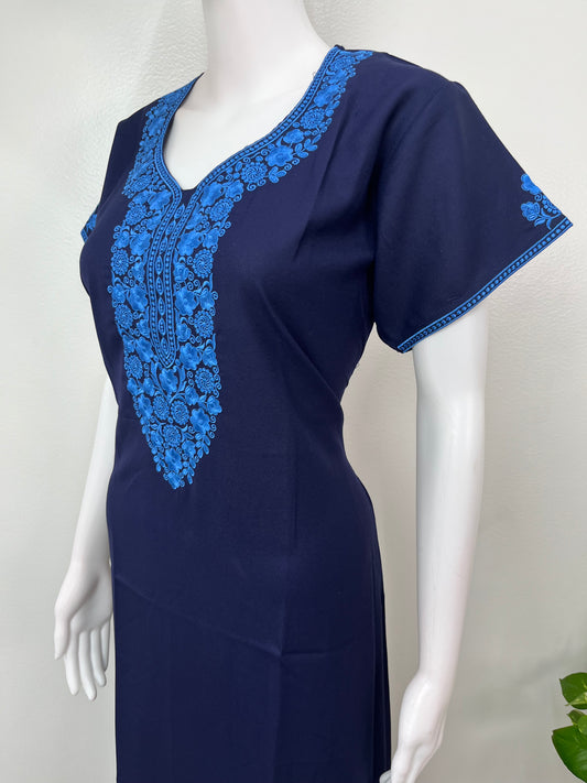 Navy Blue Alpine Bliss Embroidered Nightgown