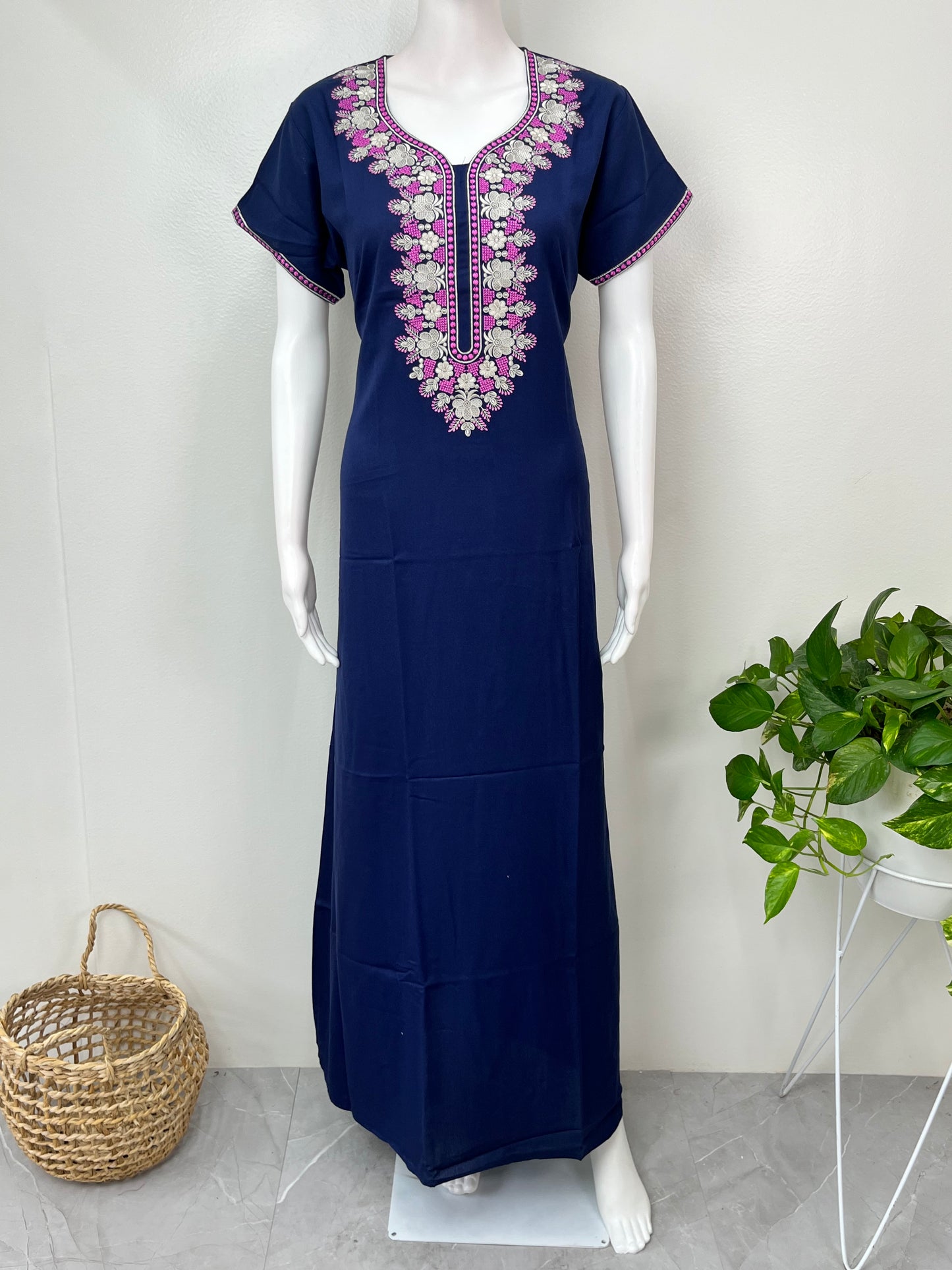 Navy Blue Timeless Embroidered Alpine Nightgown