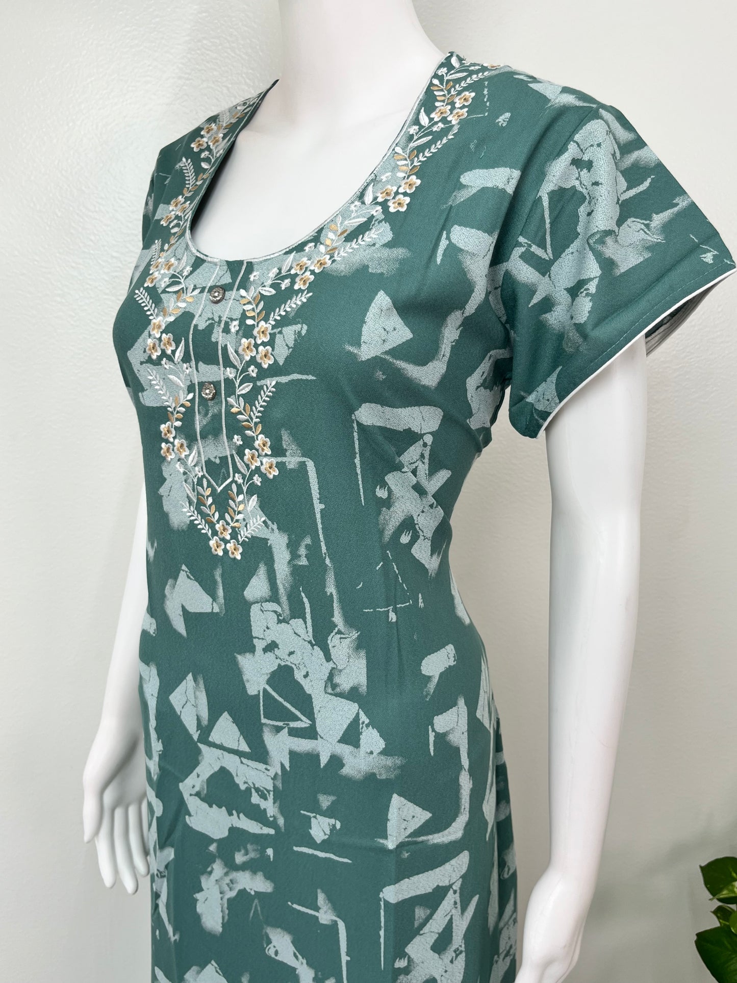 Green Alpine Fabric Embroidered Nighty