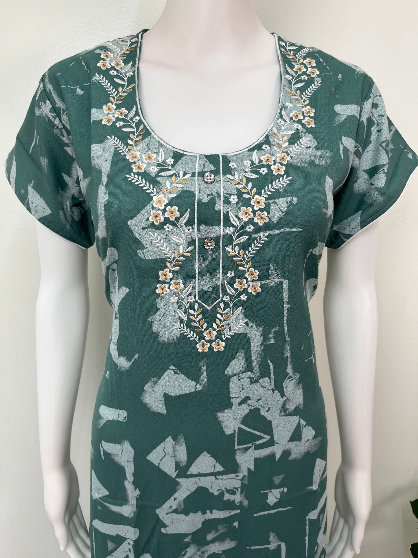 Green Alpine Fabric Embroidered Nighty