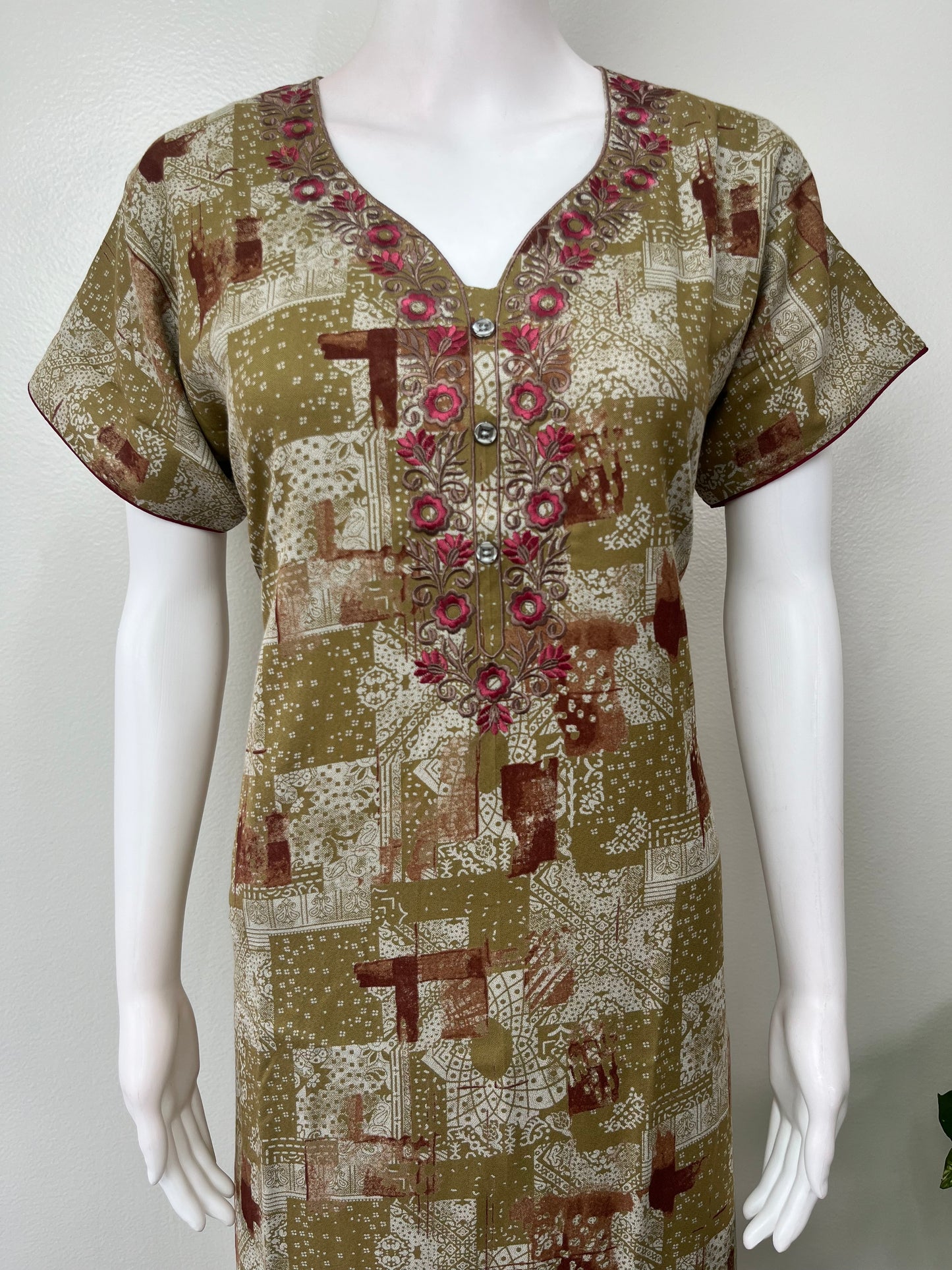 Olive Green Alpine Bliss Embroidered Nightgown