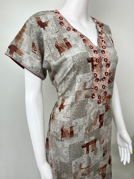 Gray Delicate Embroidery Alpine Fabric Nightgown