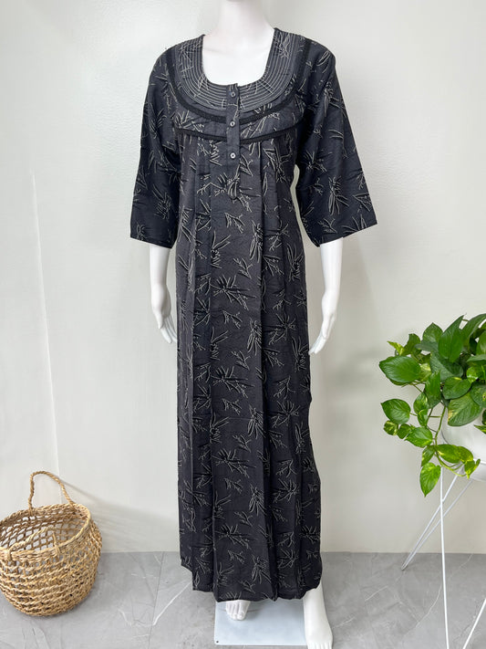 Black Printed Alpine Fabric Nightgown for Women