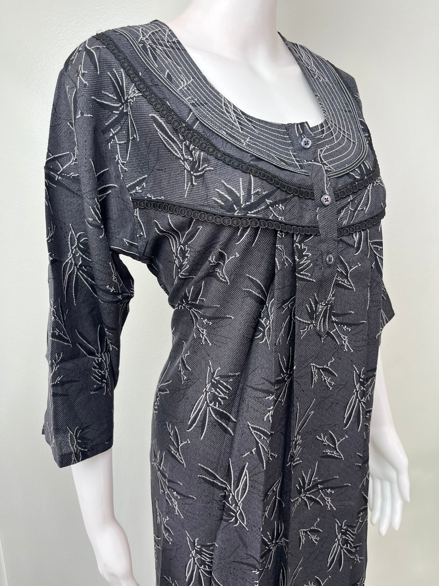 Black Printed Alpine Fabric Nightgown for Women