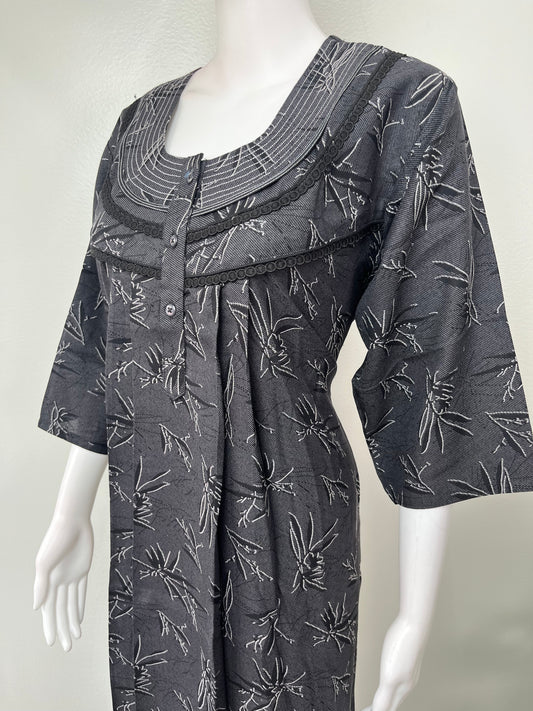Black Printed Alpine Fabric Nightgown for Women