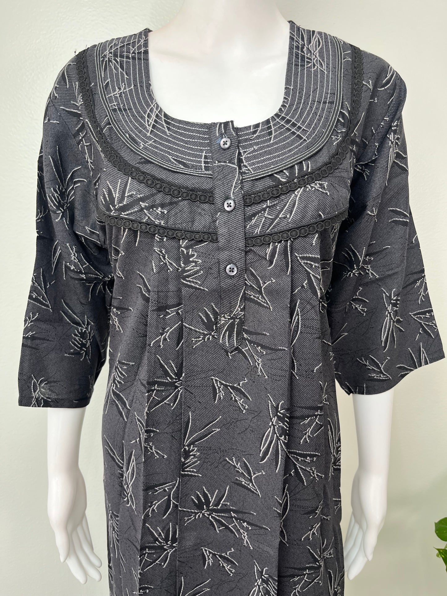 Black Printed Alpine Fabric Nightgown for Women