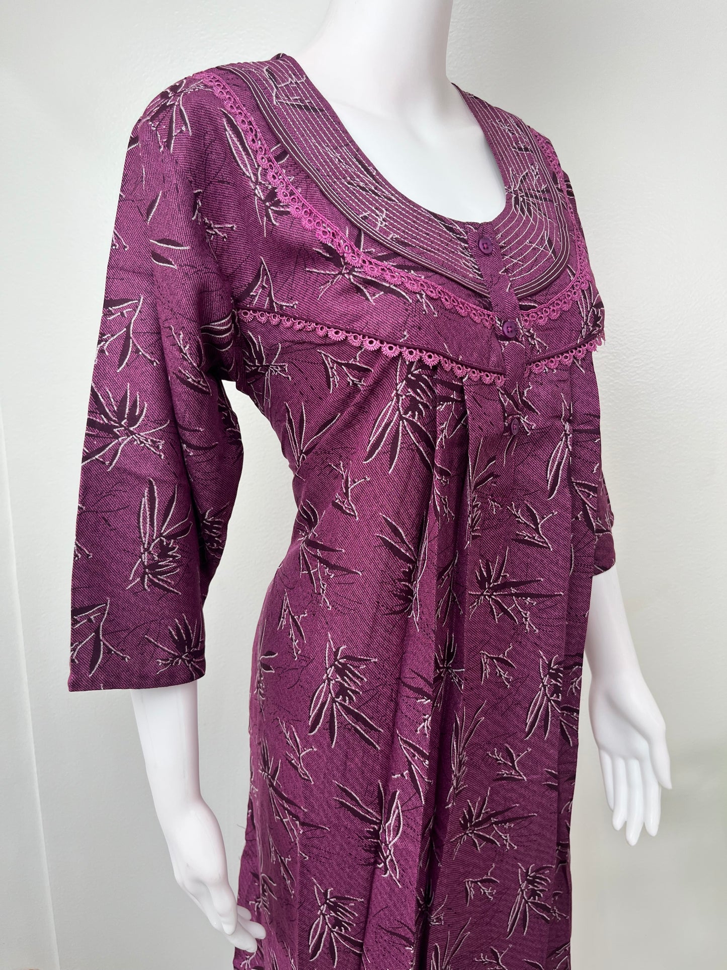 Purple Printed Alpine Nightgown with Long Sleeves