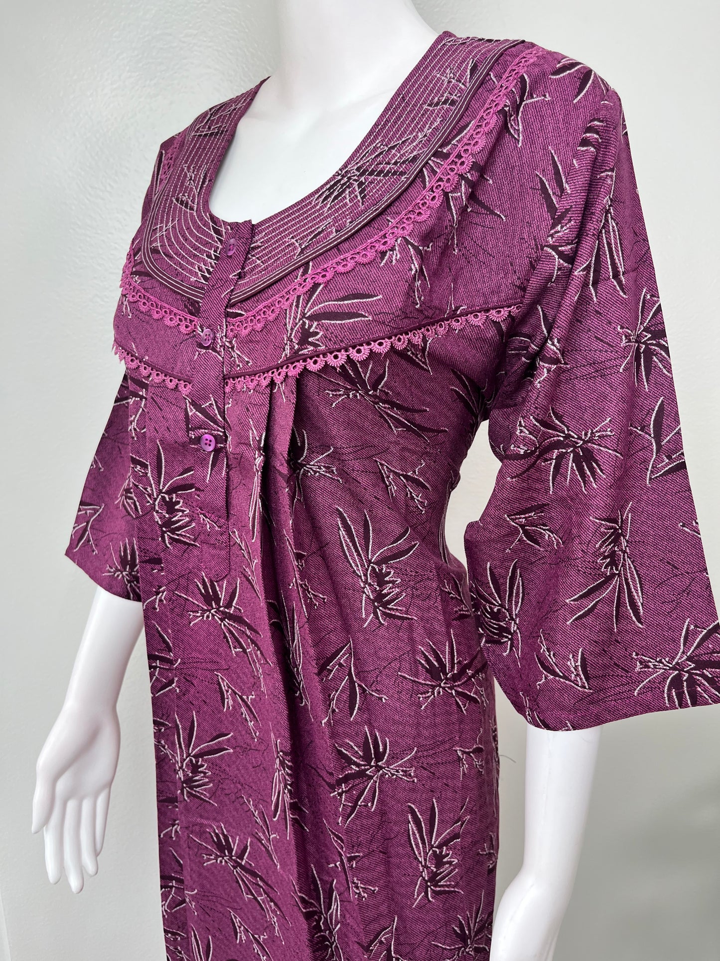 Purple Printed Alpine Nightgown with Long Sleeves
