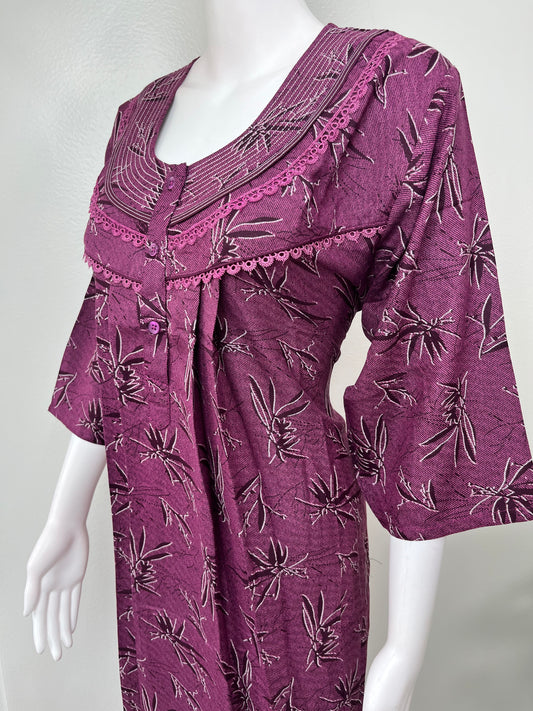 Purple Printed Alpine Nightgown with Long Sleeves