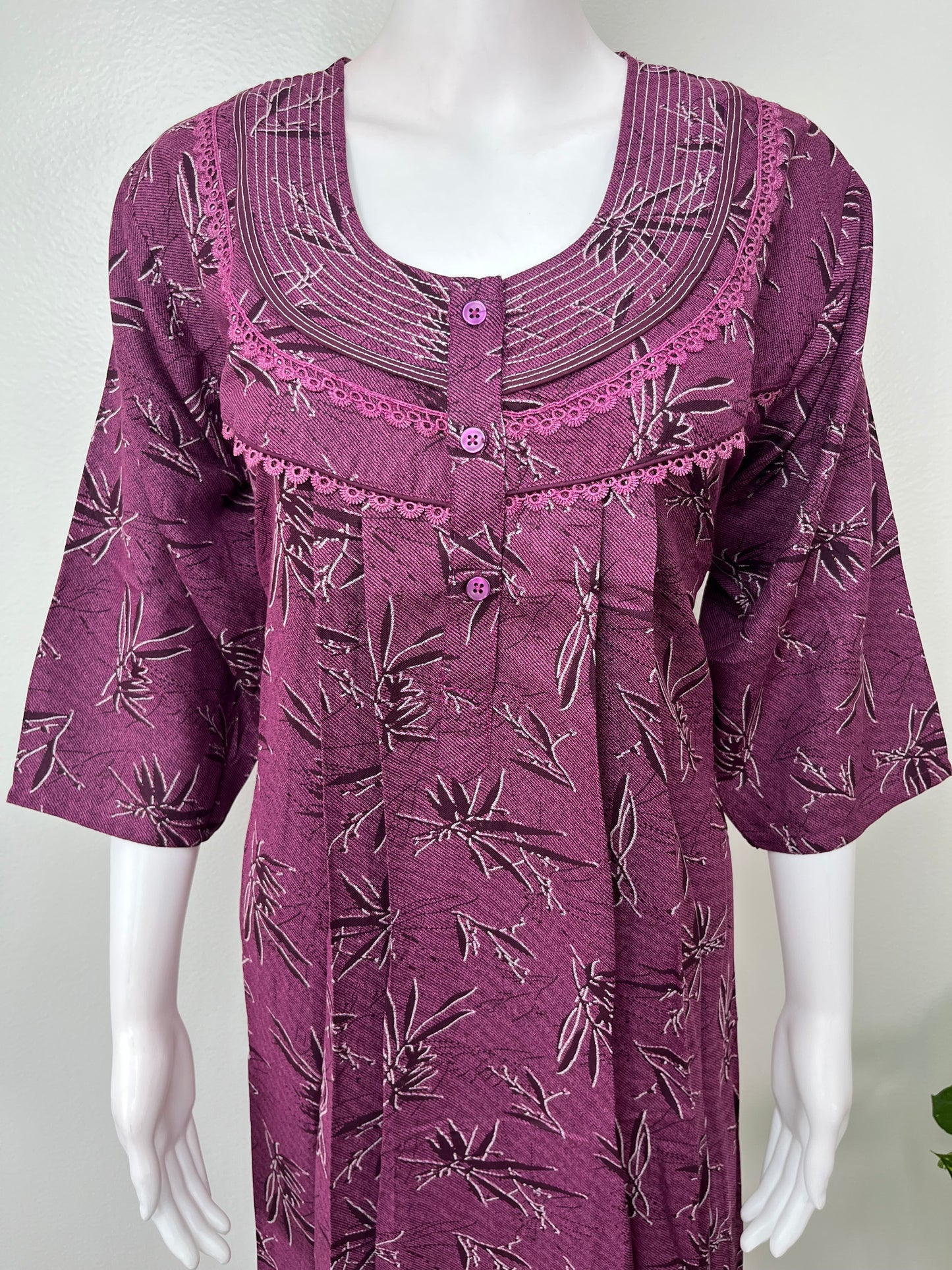 Purple Printed Alpine Nightgown with Long Sleeves