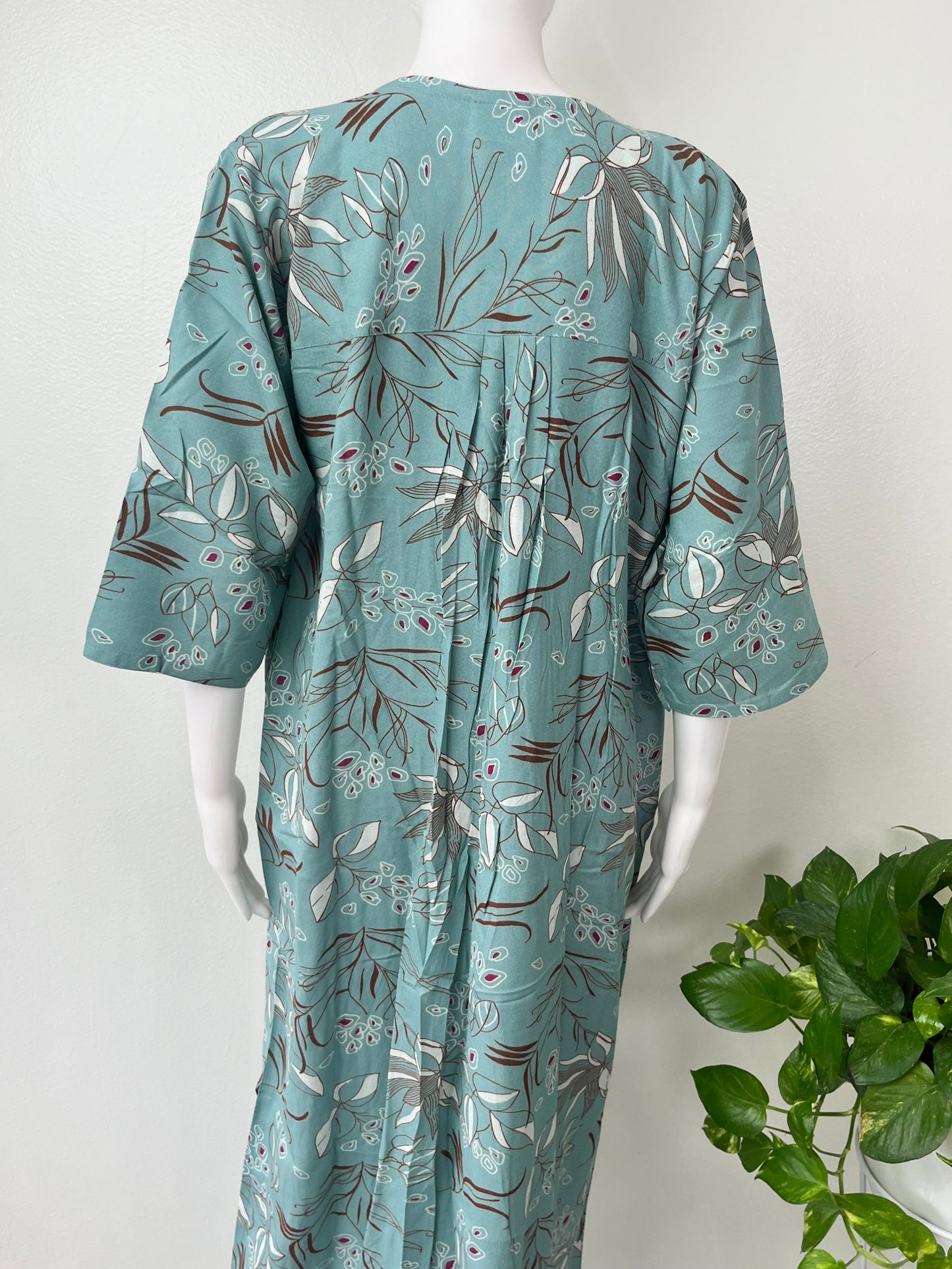 Teal Green Alpine Fabric Nightgown with 3/4th  Sleeves
