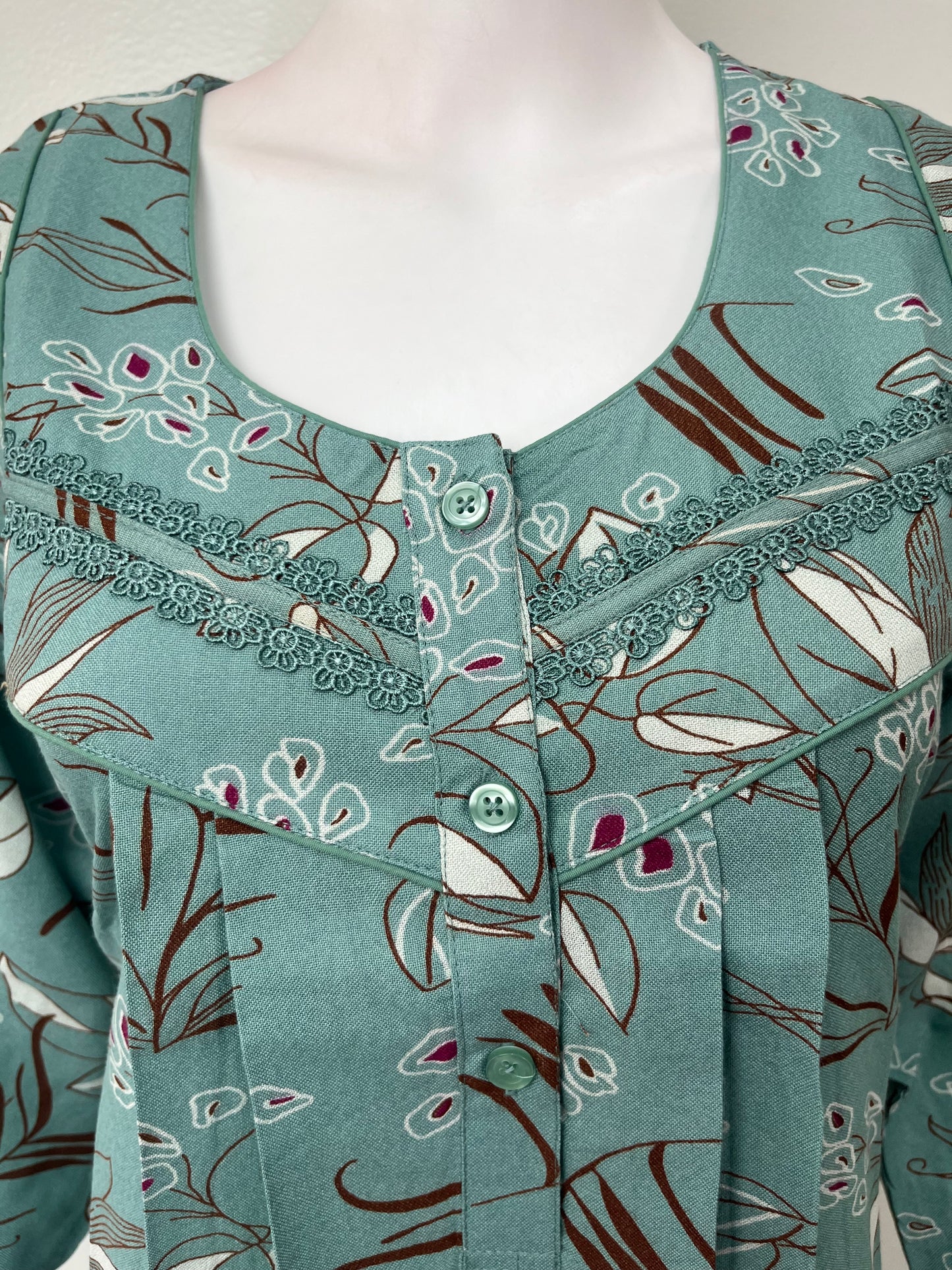 Teal Green Alpine Fabric Nightgown with 3/4th  Sleeves