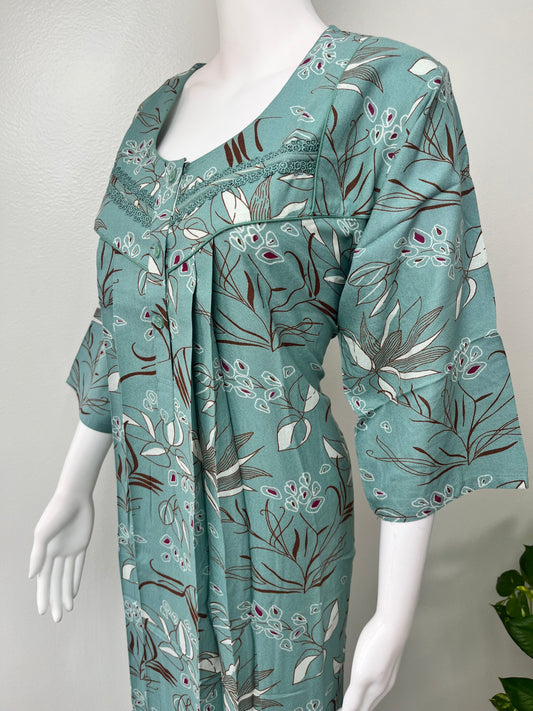 Teal Green Alpine Fabric Nightgown with 3/4th  Sleeves