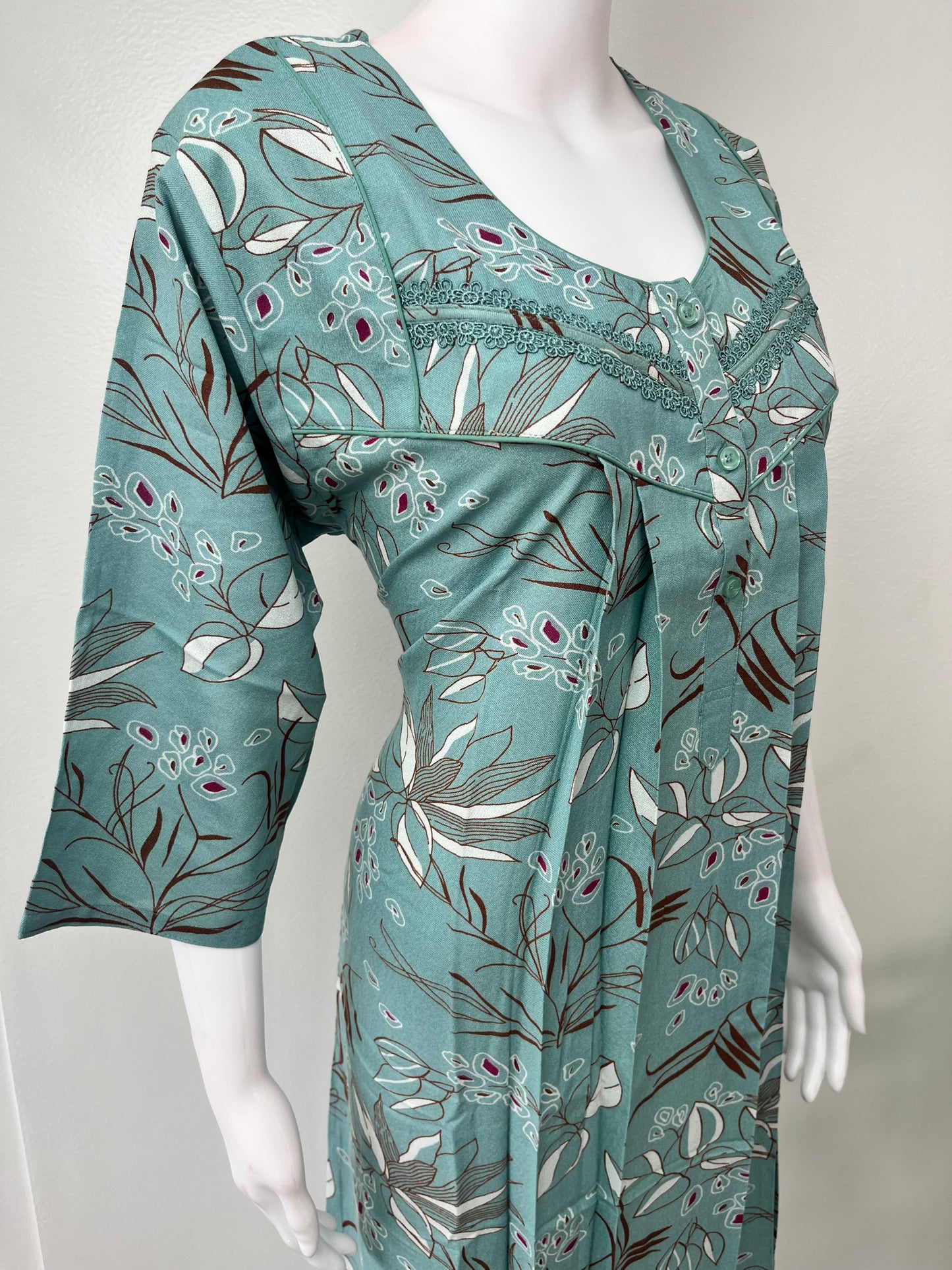 Teal Green Alpine Fabric Nightgown with 3/4th  Sleeves