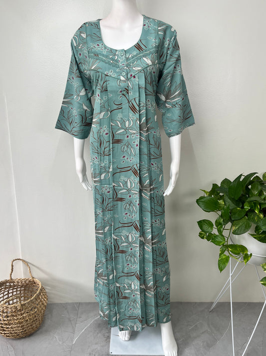 Teal Green Alpine Fabric Nightgown with 3/4th  Sleeves