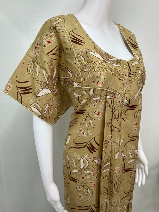Beige Floral Printed Alpine Fabric Nighty