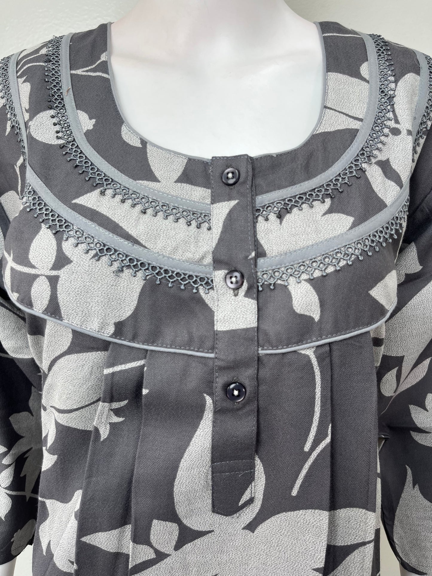 Gray Floral Alpine 3/4th Sleeves Nighty