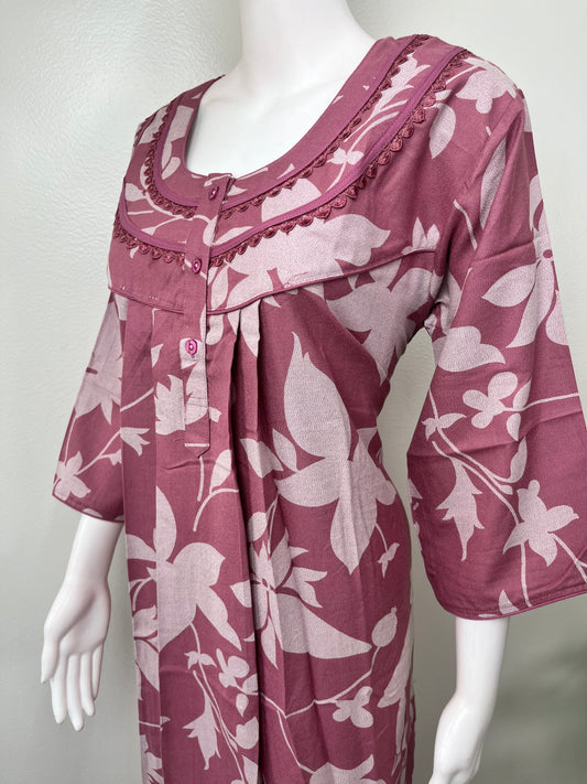Alpine Fabric Nightgown with 3/4th Sleeves for Women
