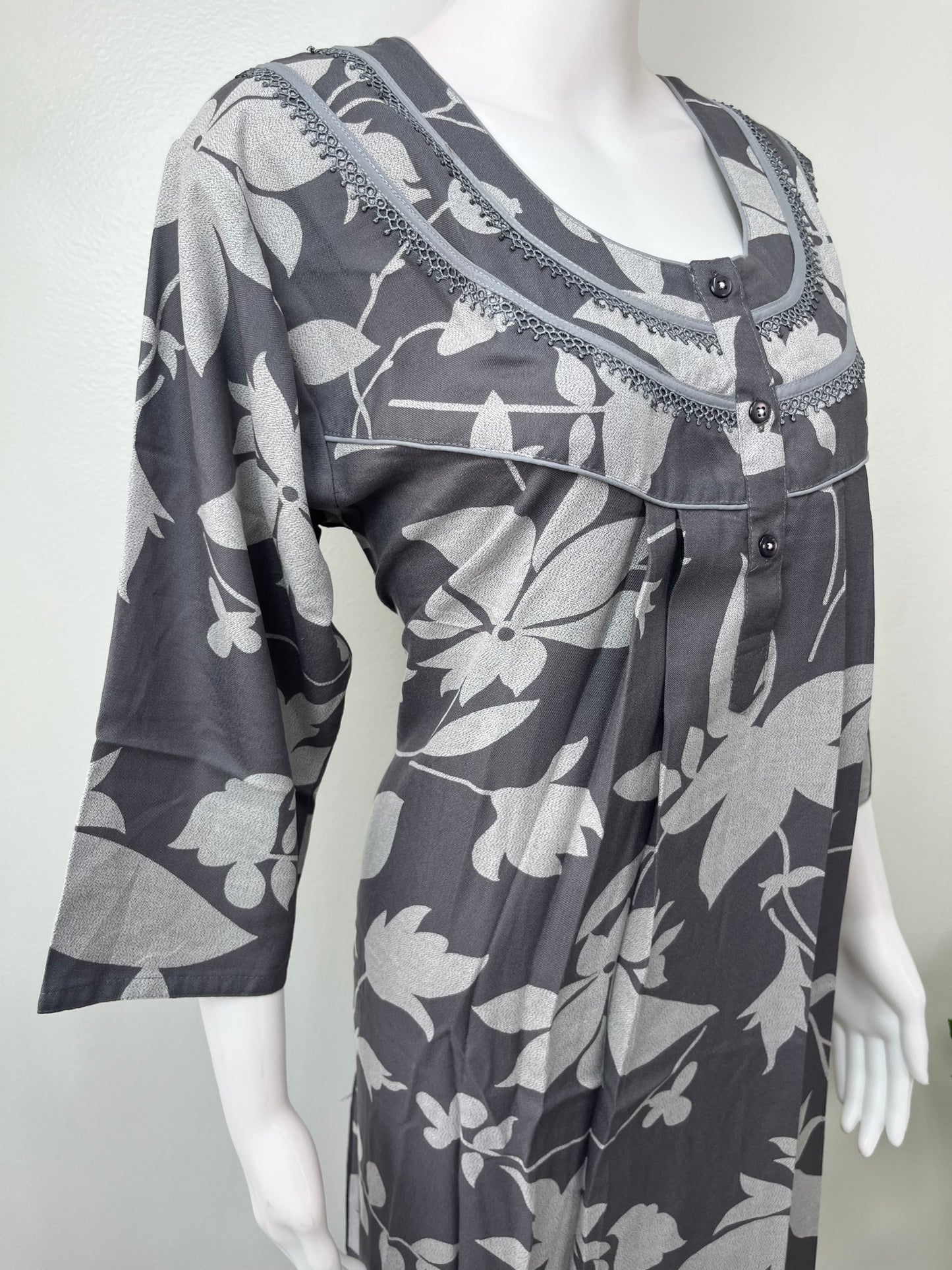 Gray Floral Alpine 3/4th Sleeves Nighty