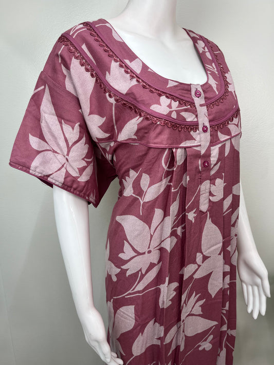 Pink Floral Printed Alpine Fabric Nightgown for Women