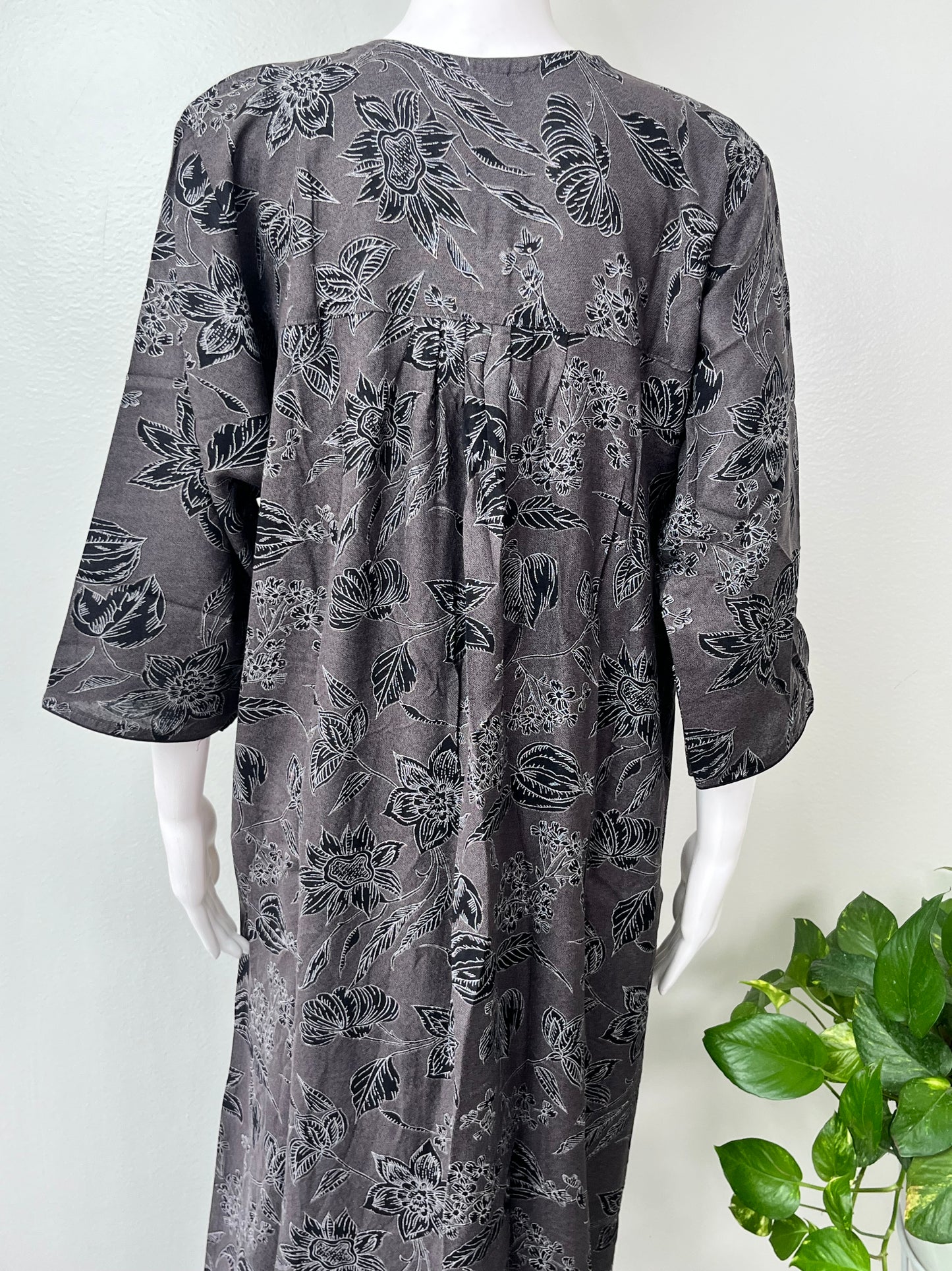 Black Pleated Alpine Fabric Nighty with Long Sleeves