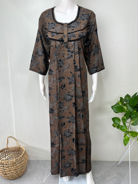 Coffee Printed Alpine Fabric Nightgown with 3/4th Sleeves