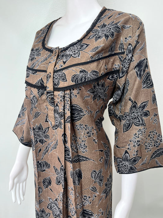 Coffee Printed Alpine Fabric Nightgown with 3/4th Sleeves