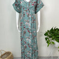 Sea Green Floral Printed Alpine Fabric Nightgown