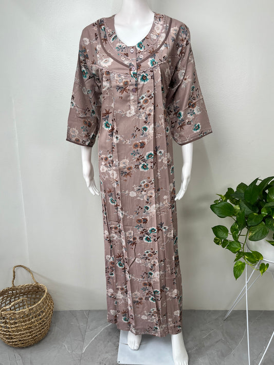 Floral Alpine Fabric Nightgown with Long Sleeves