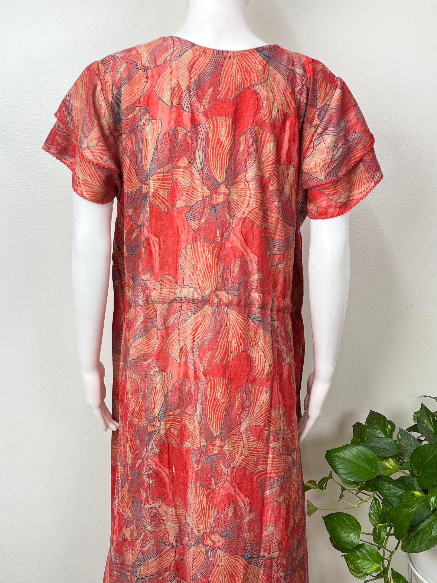 Orange Floral Printed Frock Style Alpine Nighty