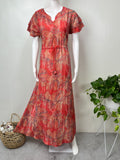 Orange Floral Printed Frock Style Alpine Nighty