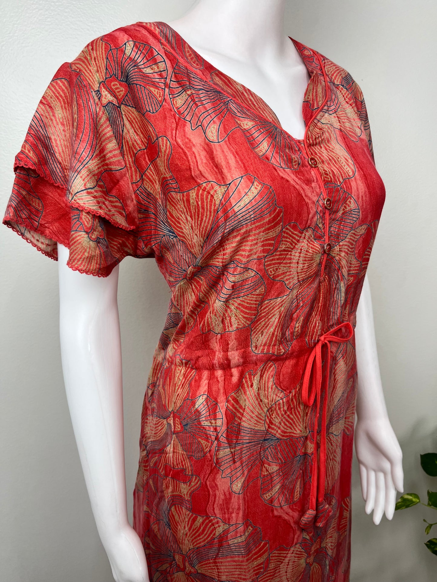 Orange Floral Printed Frock Style Alpine Nighty