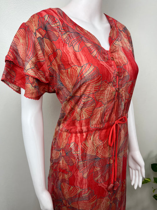 Orange Floral Printed Frock Style Alpine Nighty