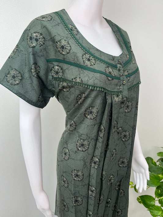 Dark Green Pleated Alpine Fabric Nighty