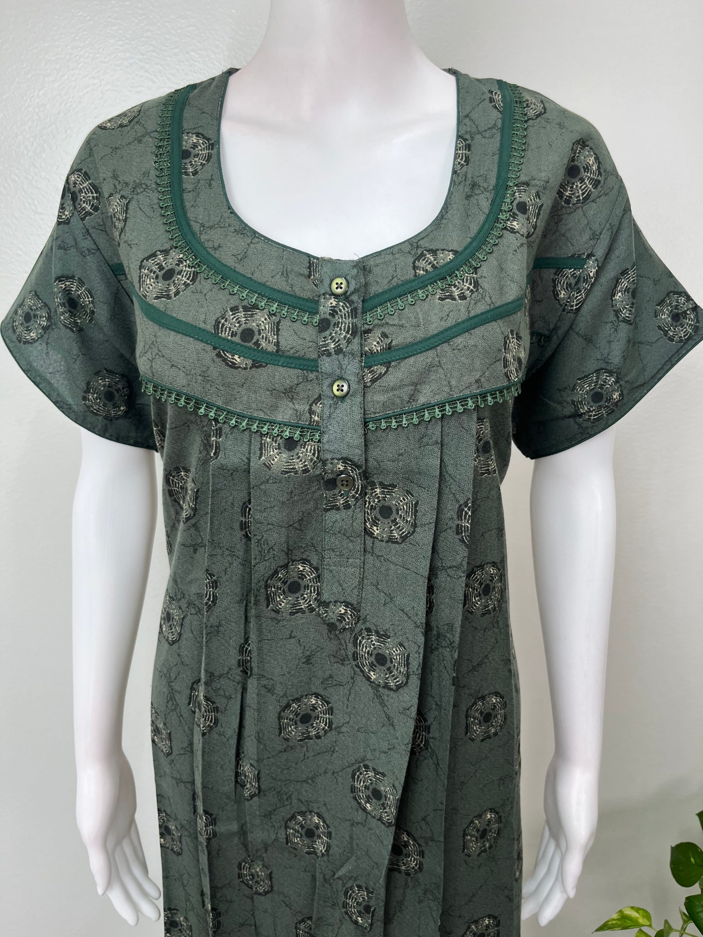 Dark Green Pleated Alpine Fabric Nighty