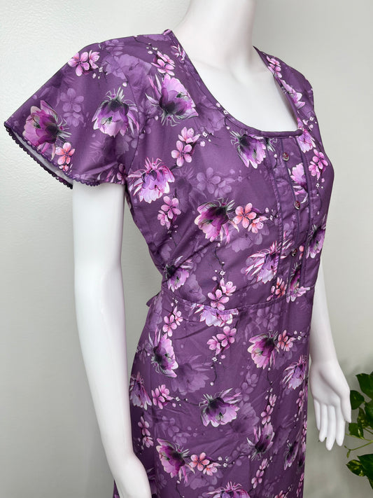 Purple Floral Printed Umbrella Style Nighty