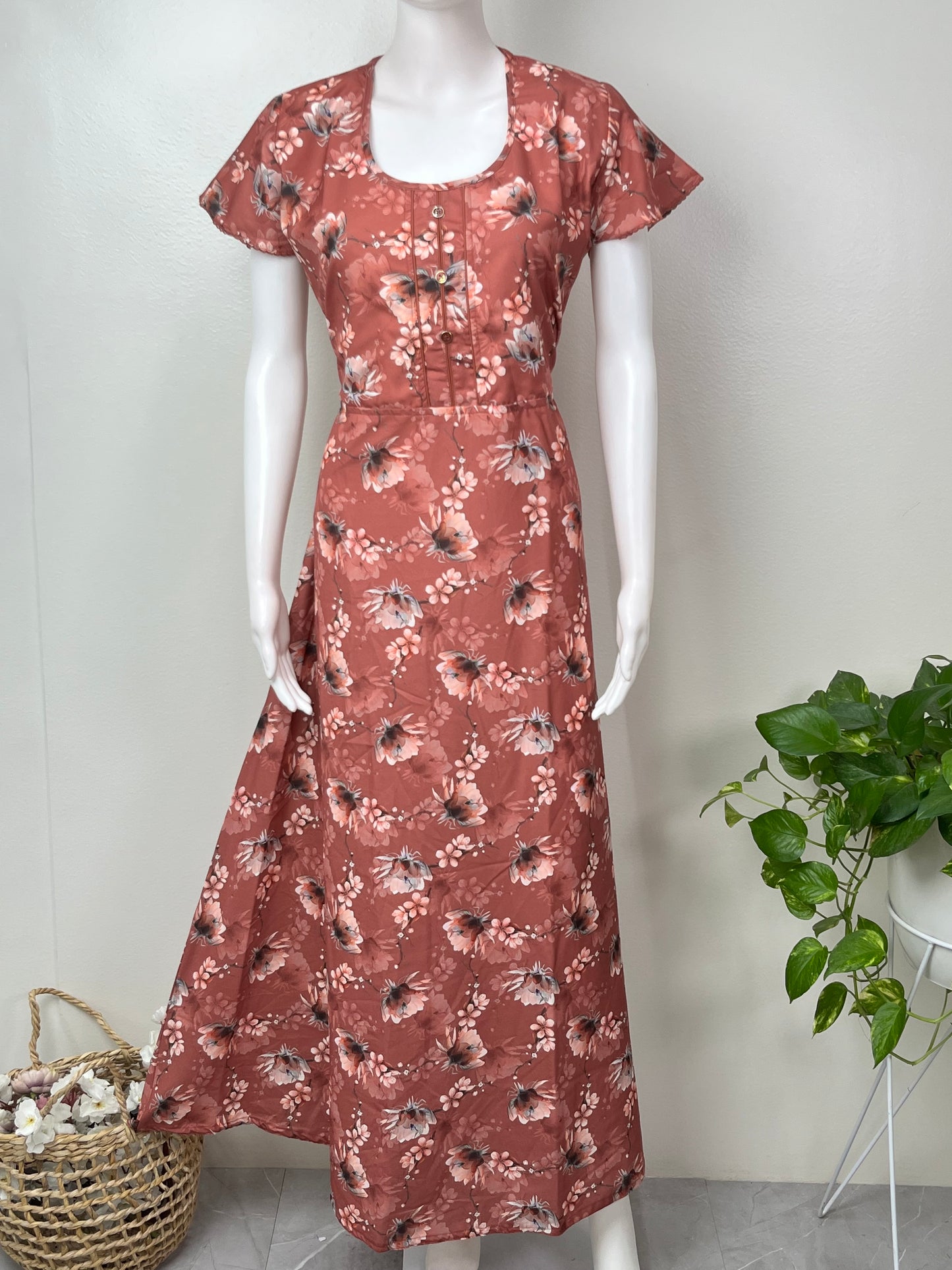 Floral Printed Umbrella Style Alpine Nightgown