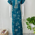 Teal Blue Floral Printed Alpine Nightgown for Women