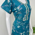 Teal Blue Floral Printed Alpine Nightgown for Women