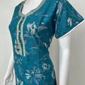 Teal Blue Floral Printed Alpine Nightgown for Women