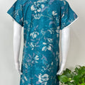 Teal Blue Floral Printed Alpine Nightgown for Women