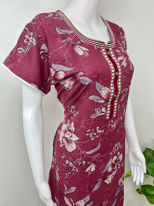 Maroon Soft & Breathable Alpine Nightgown for Women
