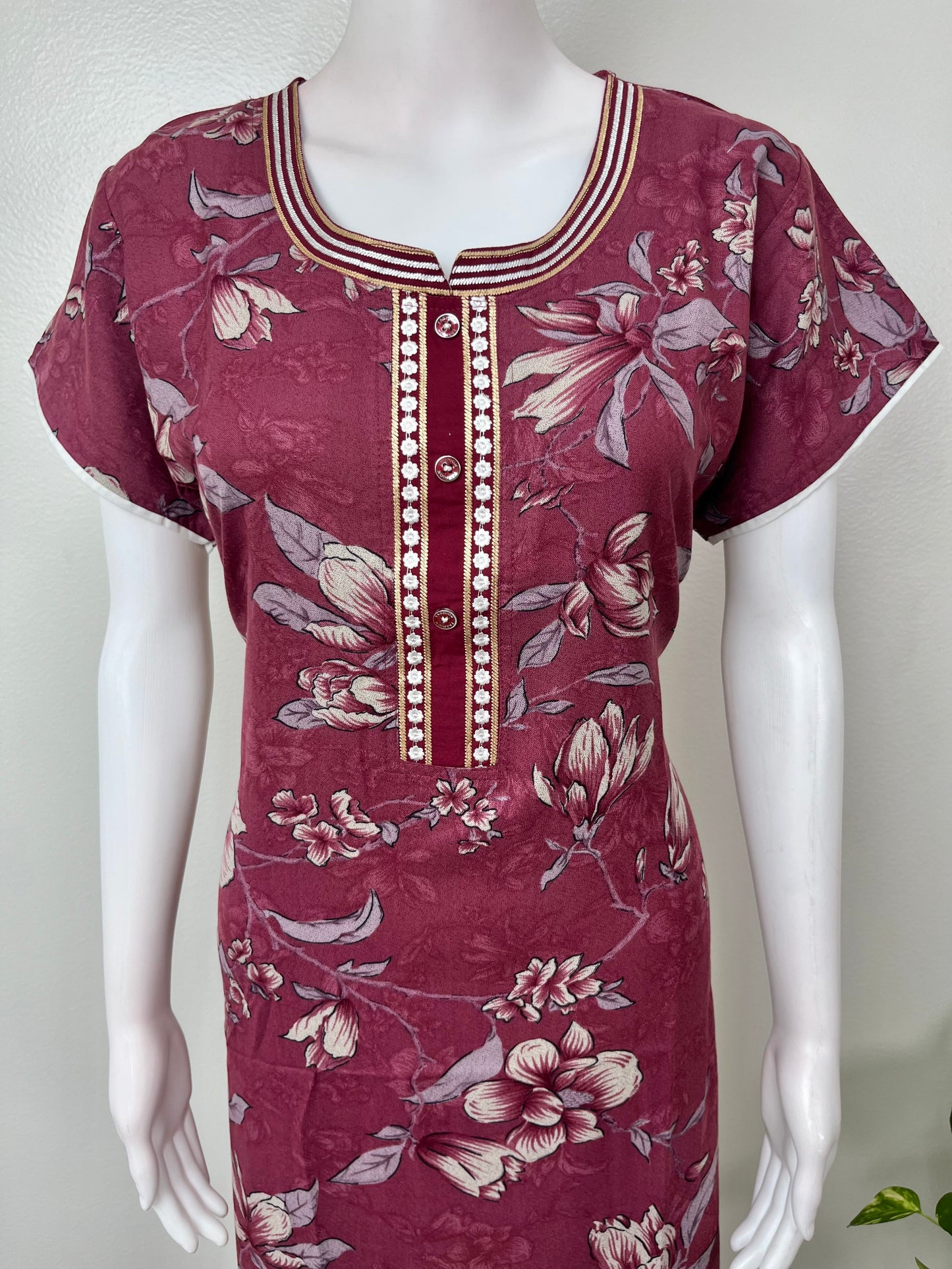 Maroon Soft & Breathable Alpine Nightgown for Women