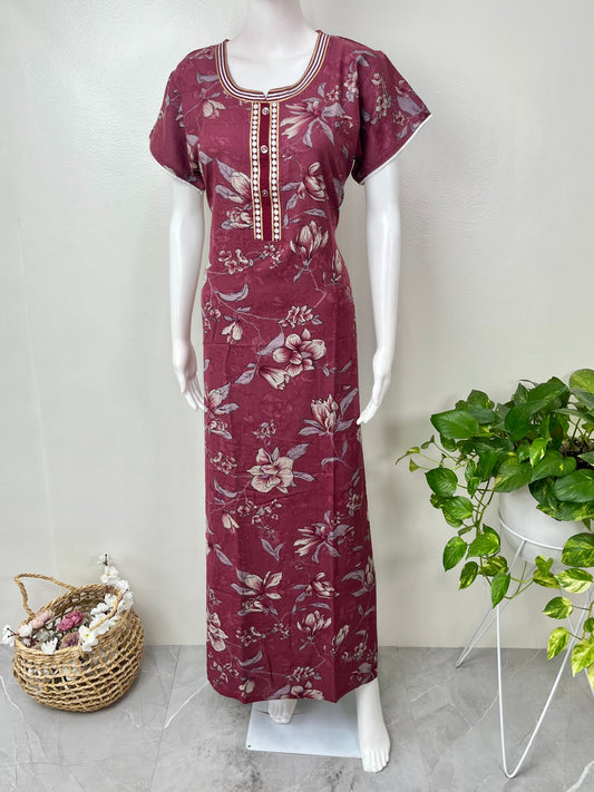 Maroon Soft & Breathable Alpine Nightgown for Women